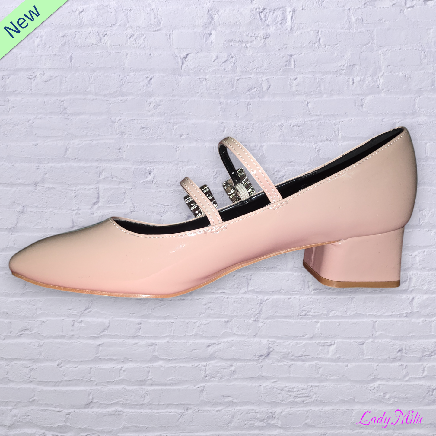 Ballerine vernice rosa  con cinturini e fibbia strass