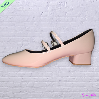 Ballerine vernice rosa  con cinturini e fibbia strass