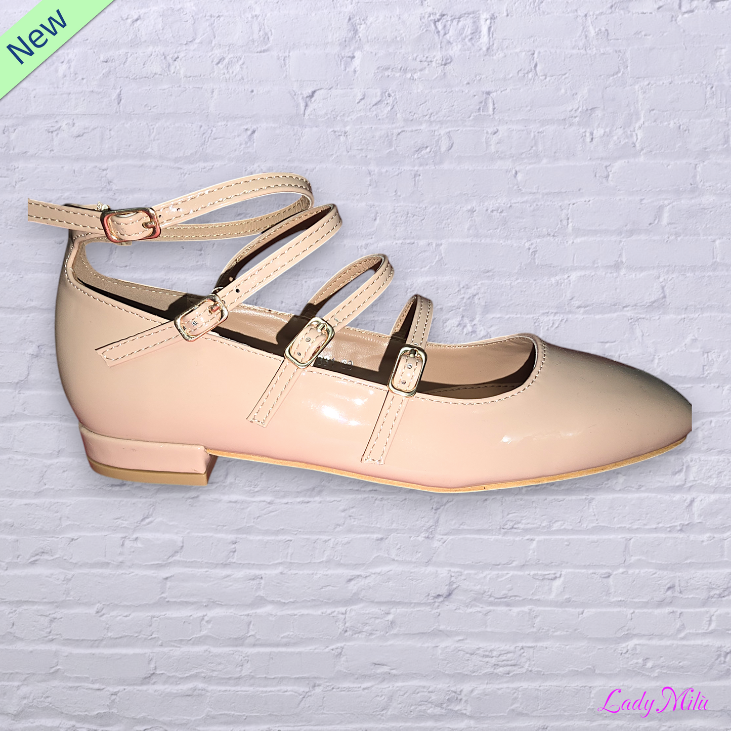 Ballerine vernice  beige  con cinturini