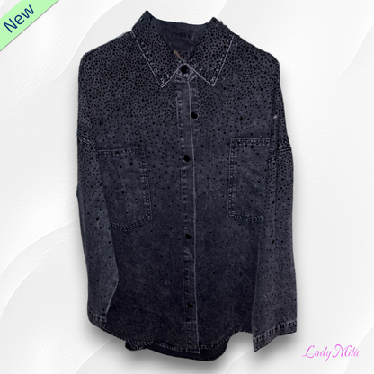 Camicia  nera di jeans con brillantini