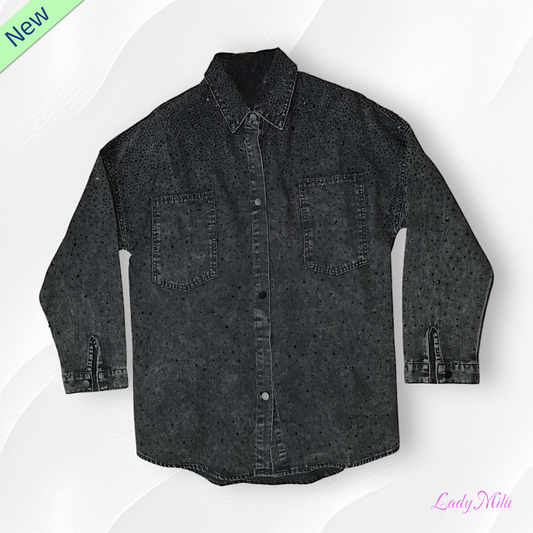 Camicia  nera di jeans con brillantini