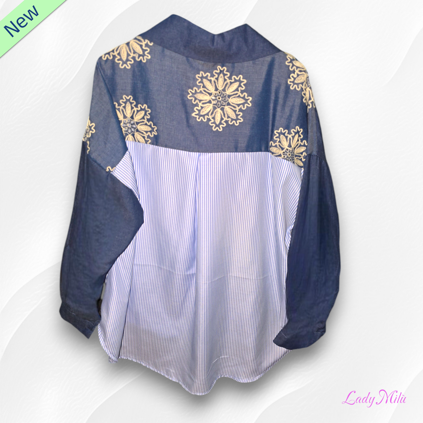 Camicia  jeans righe e fiori