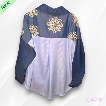 Camicia  jeans righe e fiori
