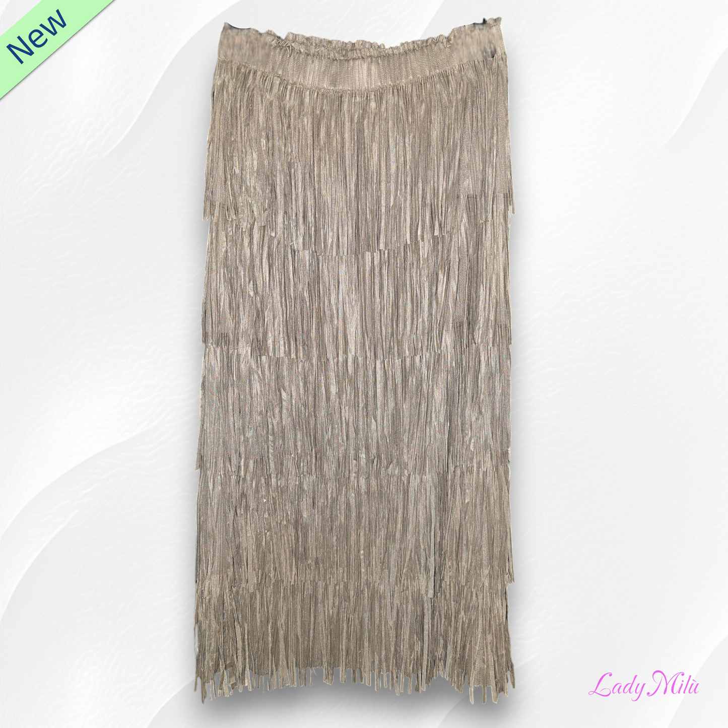 Gonna lunga con frange effetto nabuk beige