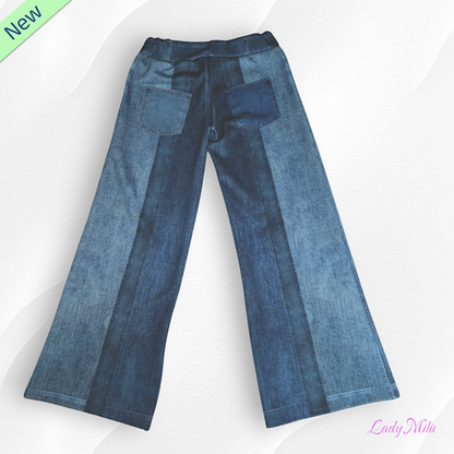 Pantalone effetto denim elasticizzato gamba larga