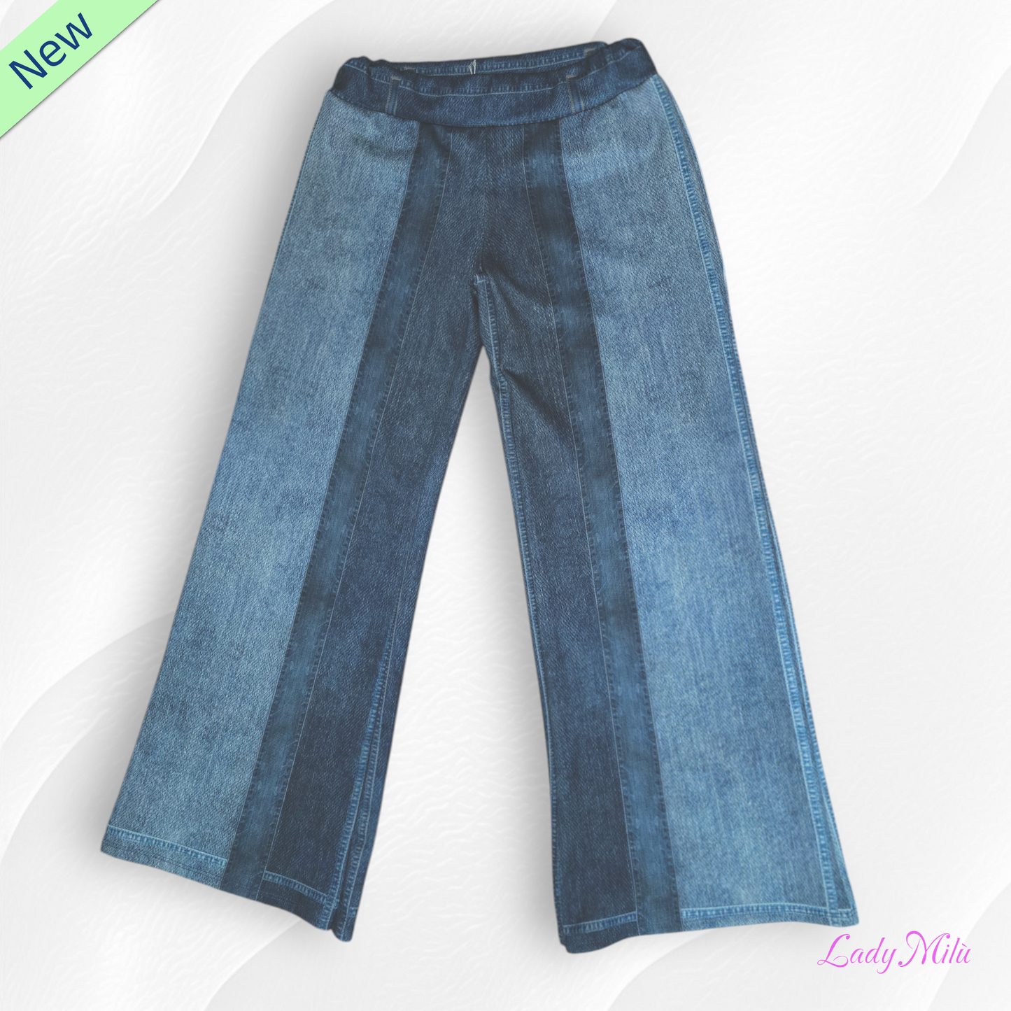 Pantalone effetto denim elasticizzato gamba larga