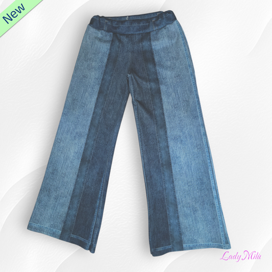 Pantalone effetto denim elasticizzato gamba larga
