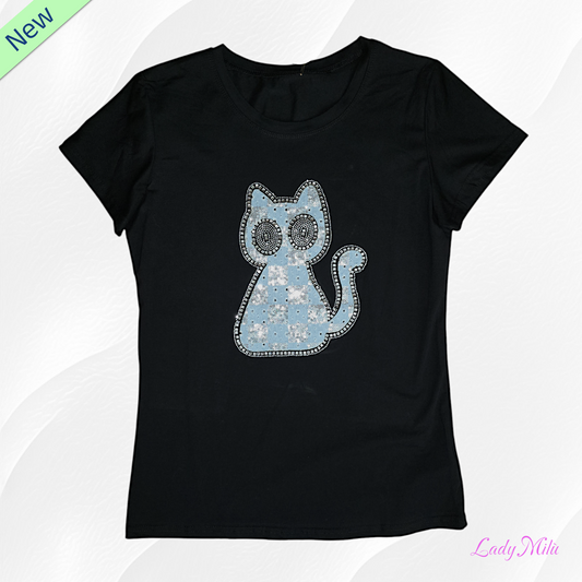 Tshirt  nera con gatto