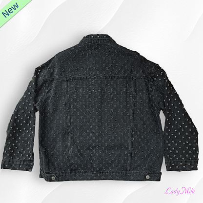 Giacchetto jeans nero con strass-FLY OUT