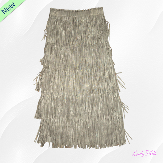 Gonna lunga con frange effetto nabuk beige