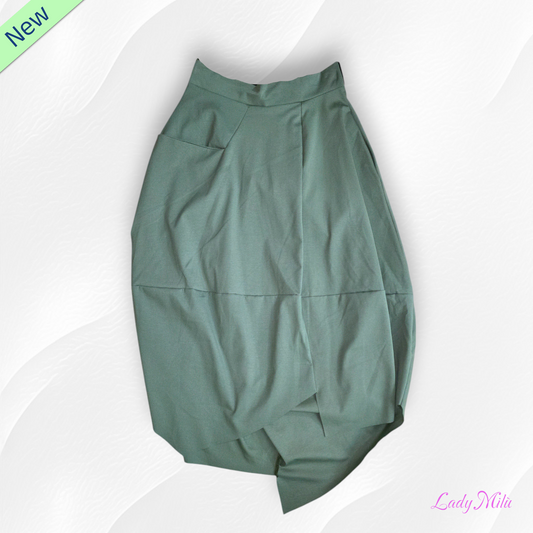 Gonna lunga asimmetrica verde militare  elastico in vita
