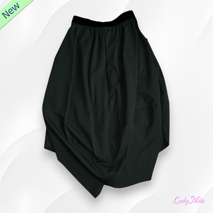 Gonna lunga asimmetrica nera  elastico in vita