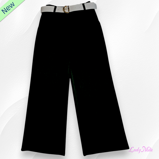 Pantalone  nero elasticizzato  con cinta gamba larga