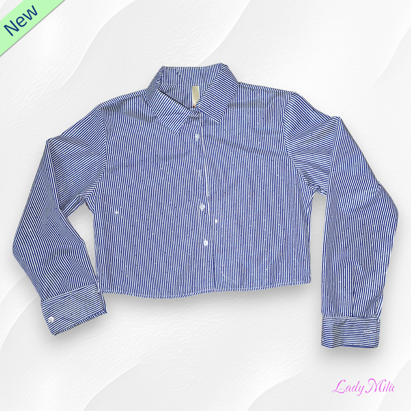 Camicia  millerighe azzurra con brillantini