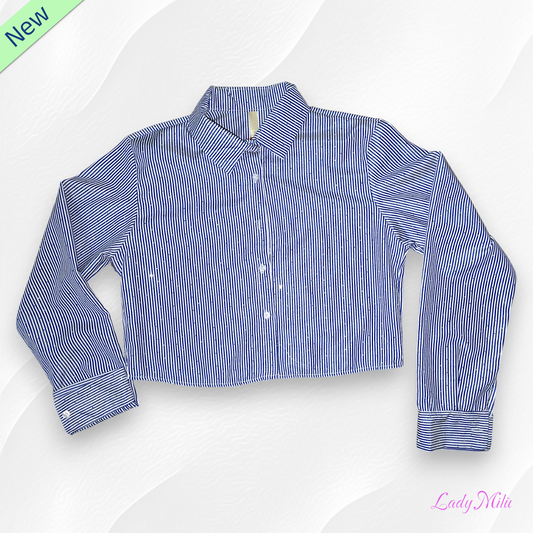 Camicia  millerighe azzurra con brillantini