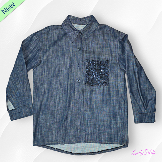 Camicia  jeans con tasca di paillettes