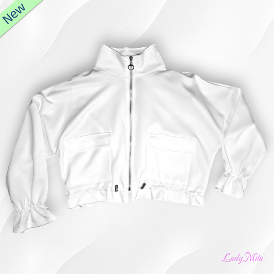 Felpa garzata bianca con zip