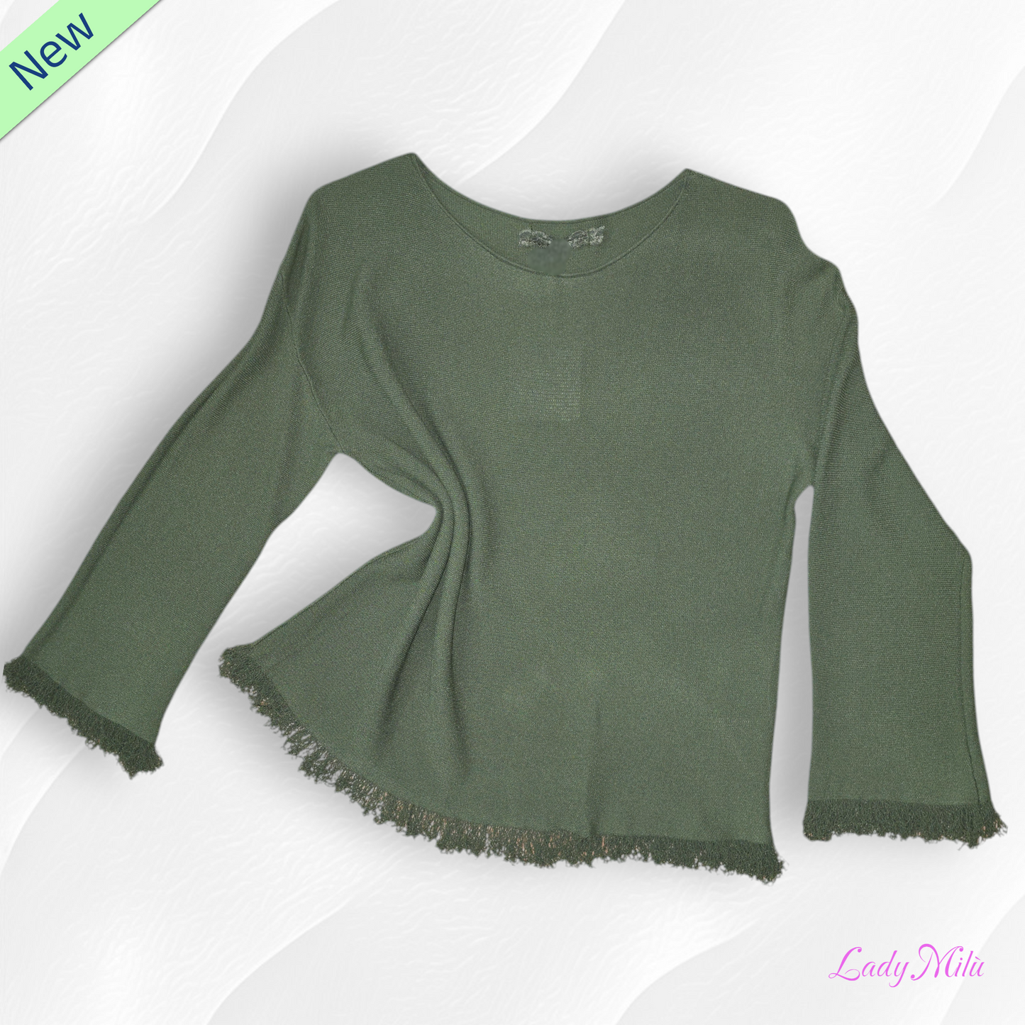 Maglia filo verde militare con frange
