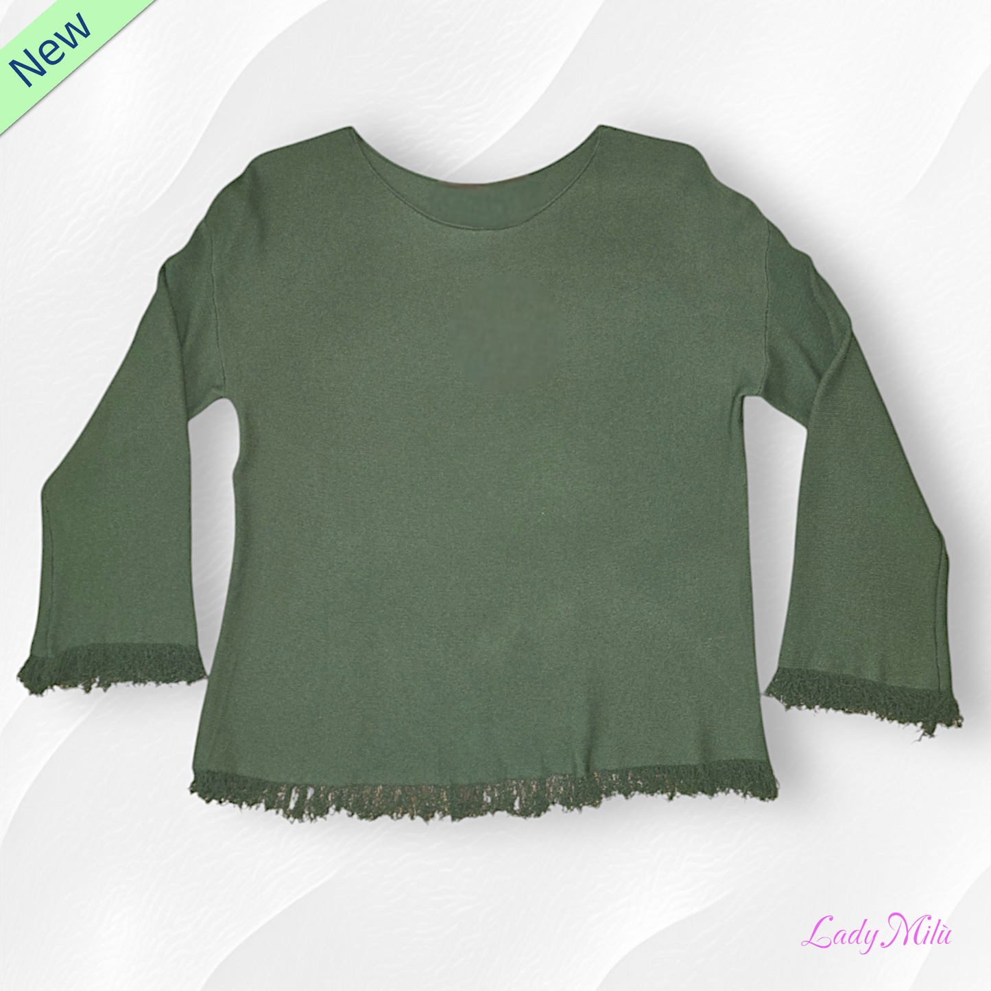 Maglia filo verde militare con frange