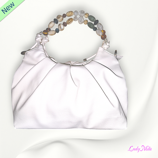 Borsa bianca con manico pietre