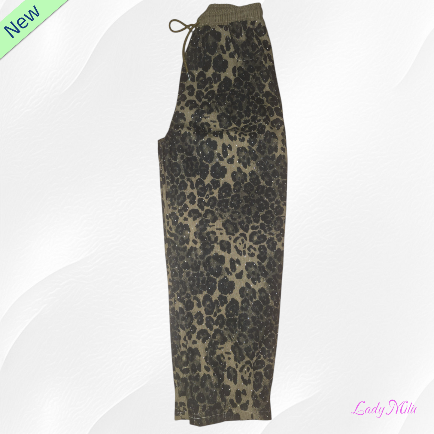 Pantalone maculato con strass verde militare -VIC BEE