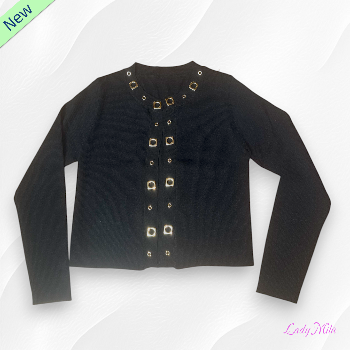 Maglia filo  nero con occhielli oro