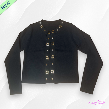 Maglia filo  nero con occhielli oro