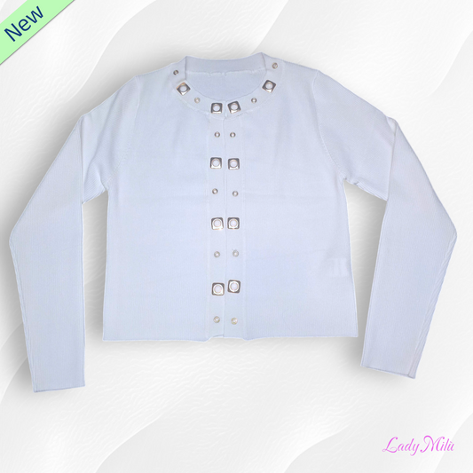 Maglia filo  bianco  con occhielli oro