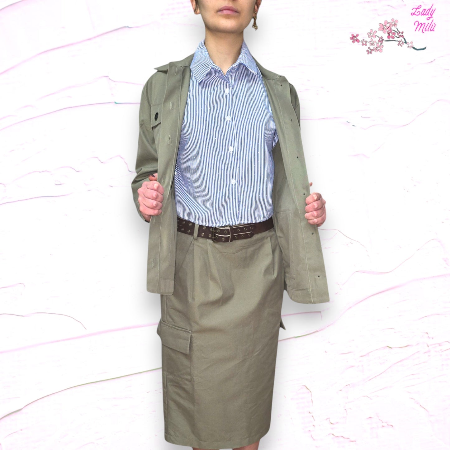 Outfit - Verde militare e millerighe azzurre