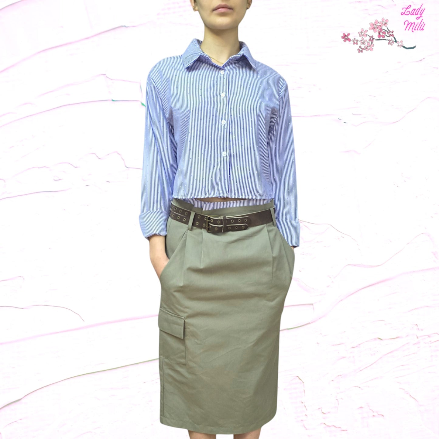 Outfit - Verde militare e millerighe azzurre