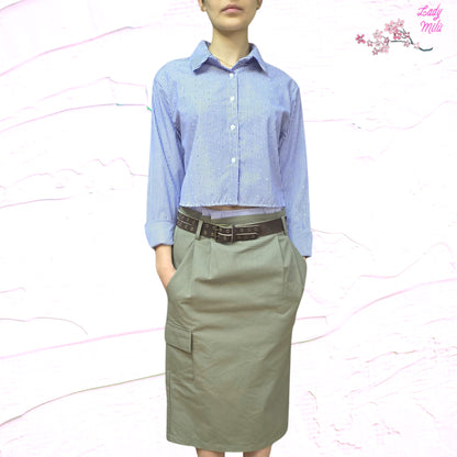 Outfit - Verde militare e millerighe azzurre
