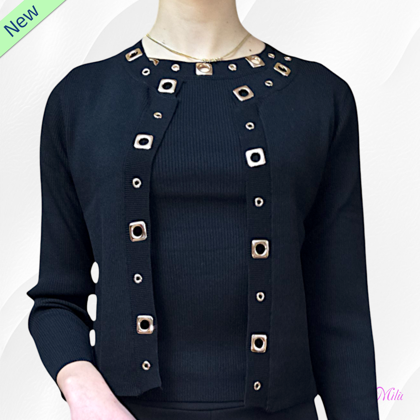 Maglia filo  nero con occhielli oro