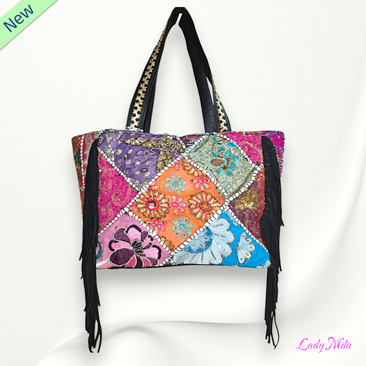 Borsa  multicolor perline e paillettes