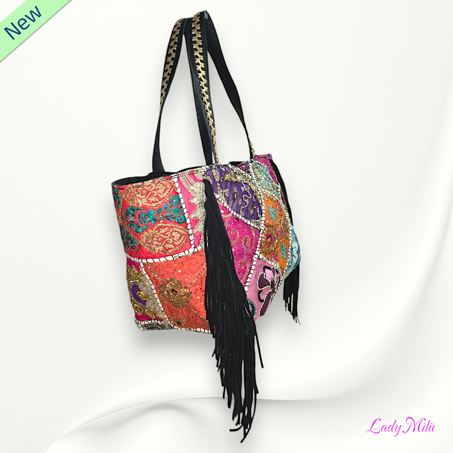 Borsa  multicolor perline e paillettes
