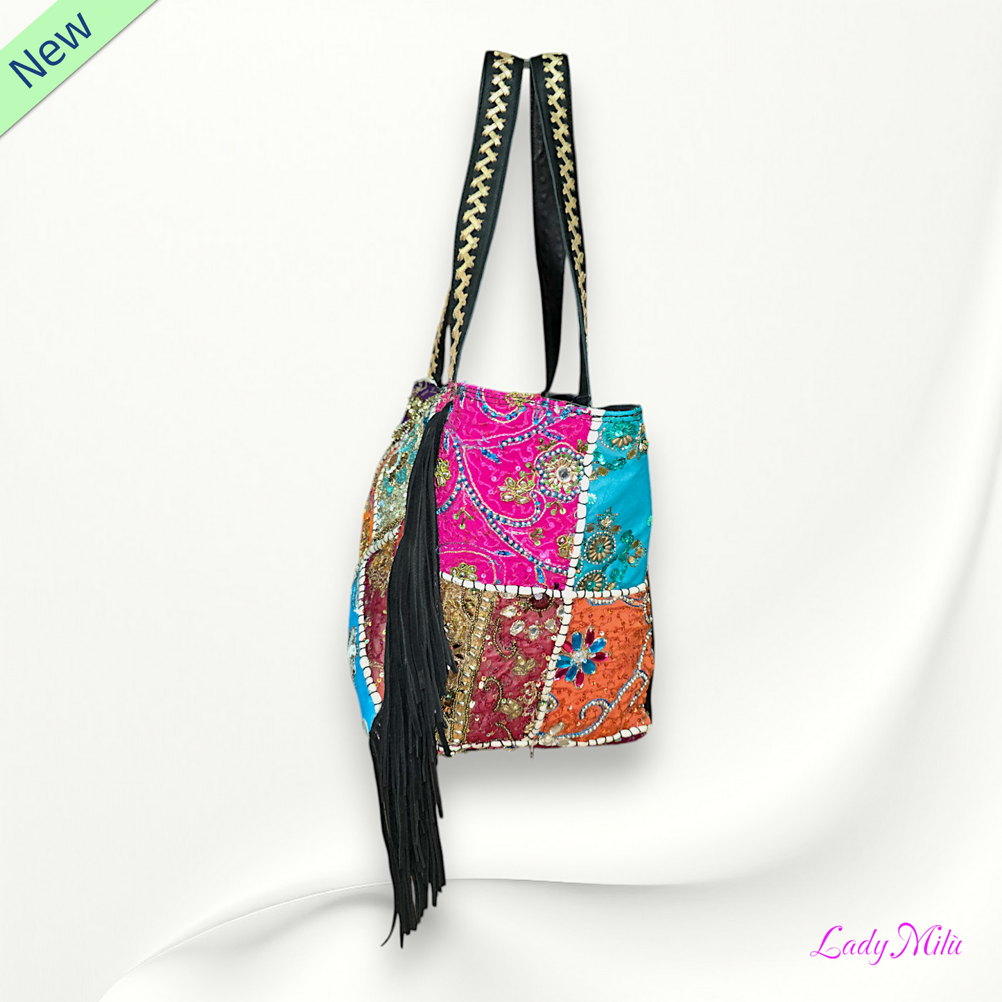 Borsa  multicolor perline e paillettes