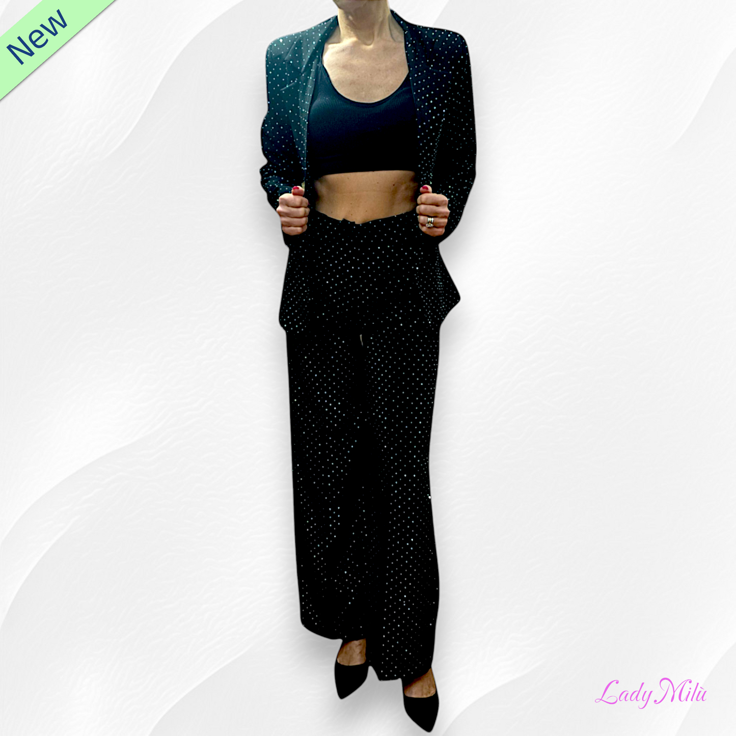 Tailleur nero con brillantini