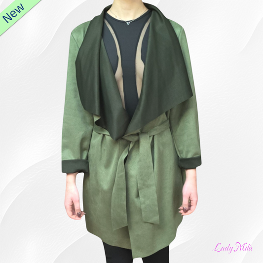 Spolverino lungo verde militare effetto nabuk