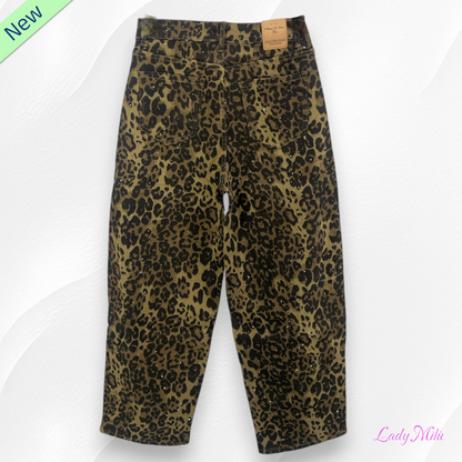 Pantalone maculato con strass verde militare -VIC BEE