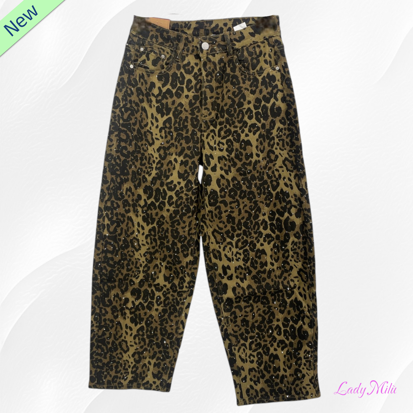 Pantalone maculato con strass verde militare -VIC BEE