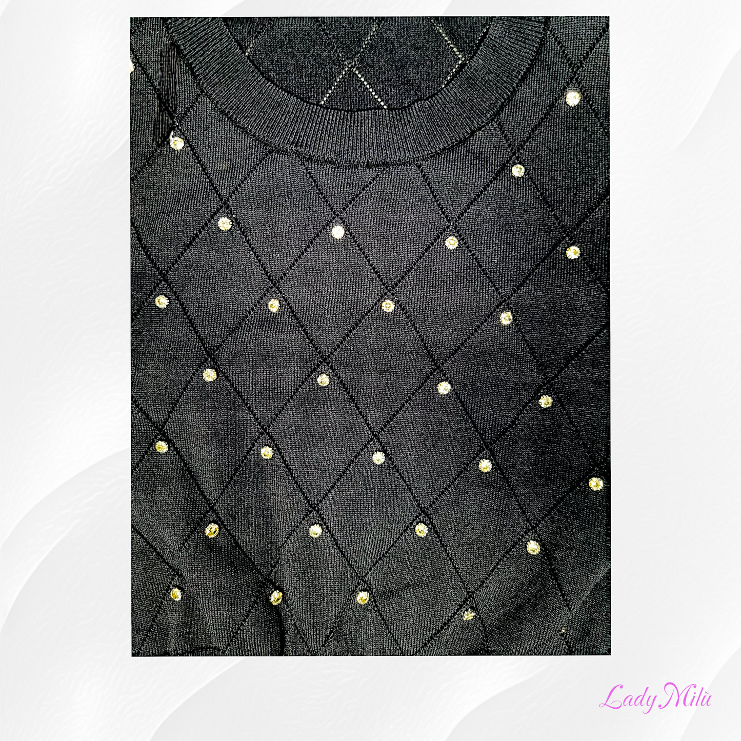 Maglia filo nera a rombi con strass