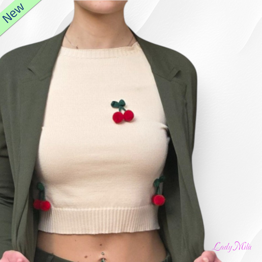Maglia beige con ciliegie