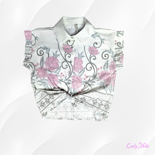 Camicia manica corta fiori rosa