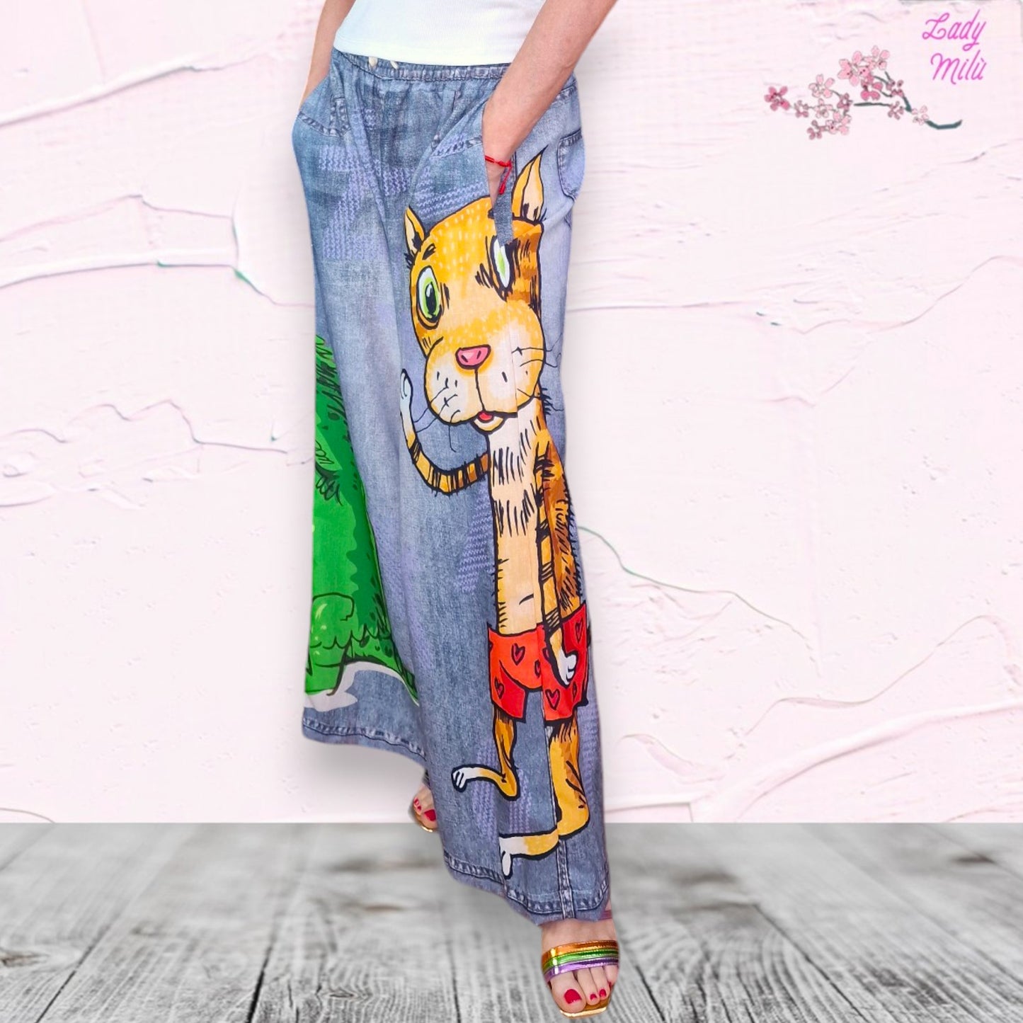 Jeans gamba larga cartoon tigrotto